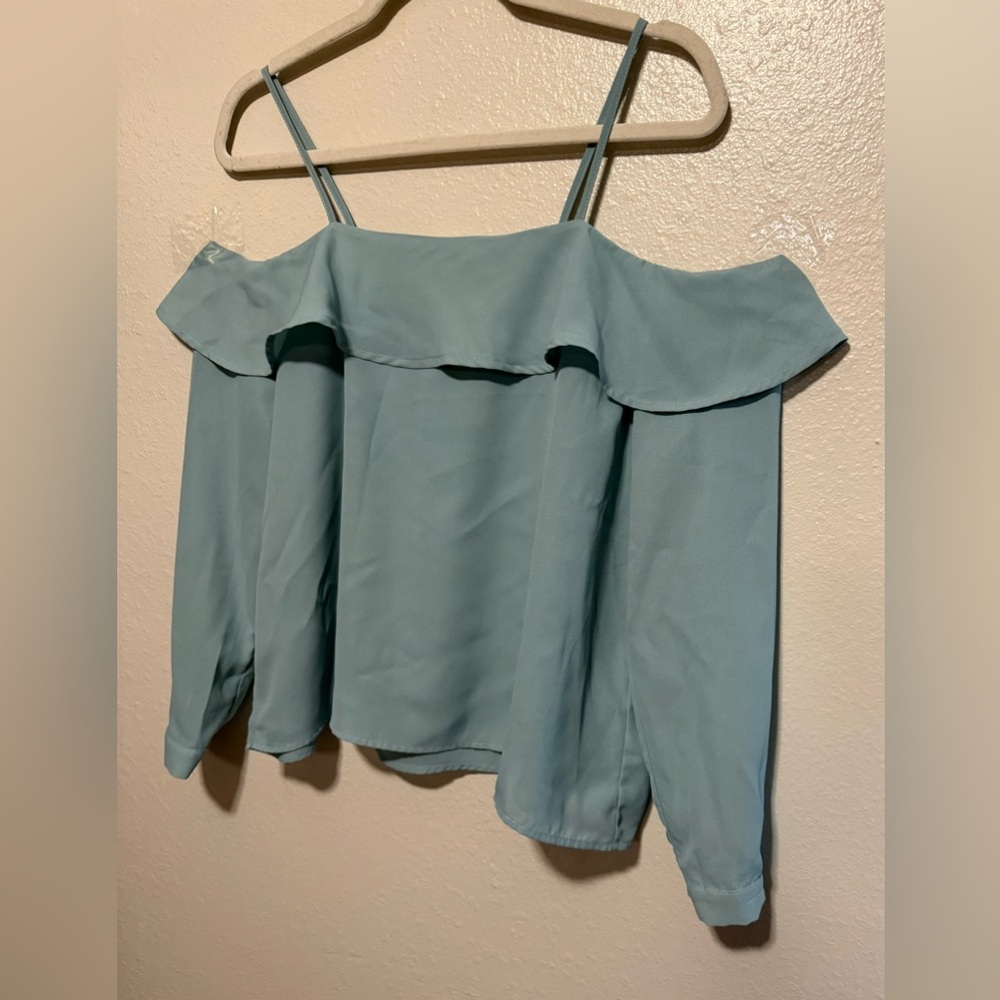 Elodie Dusty Blue Cold Shoulder Blouse | Off Shoulder Top Summer Shirt | Medium - Picture 3 of 4